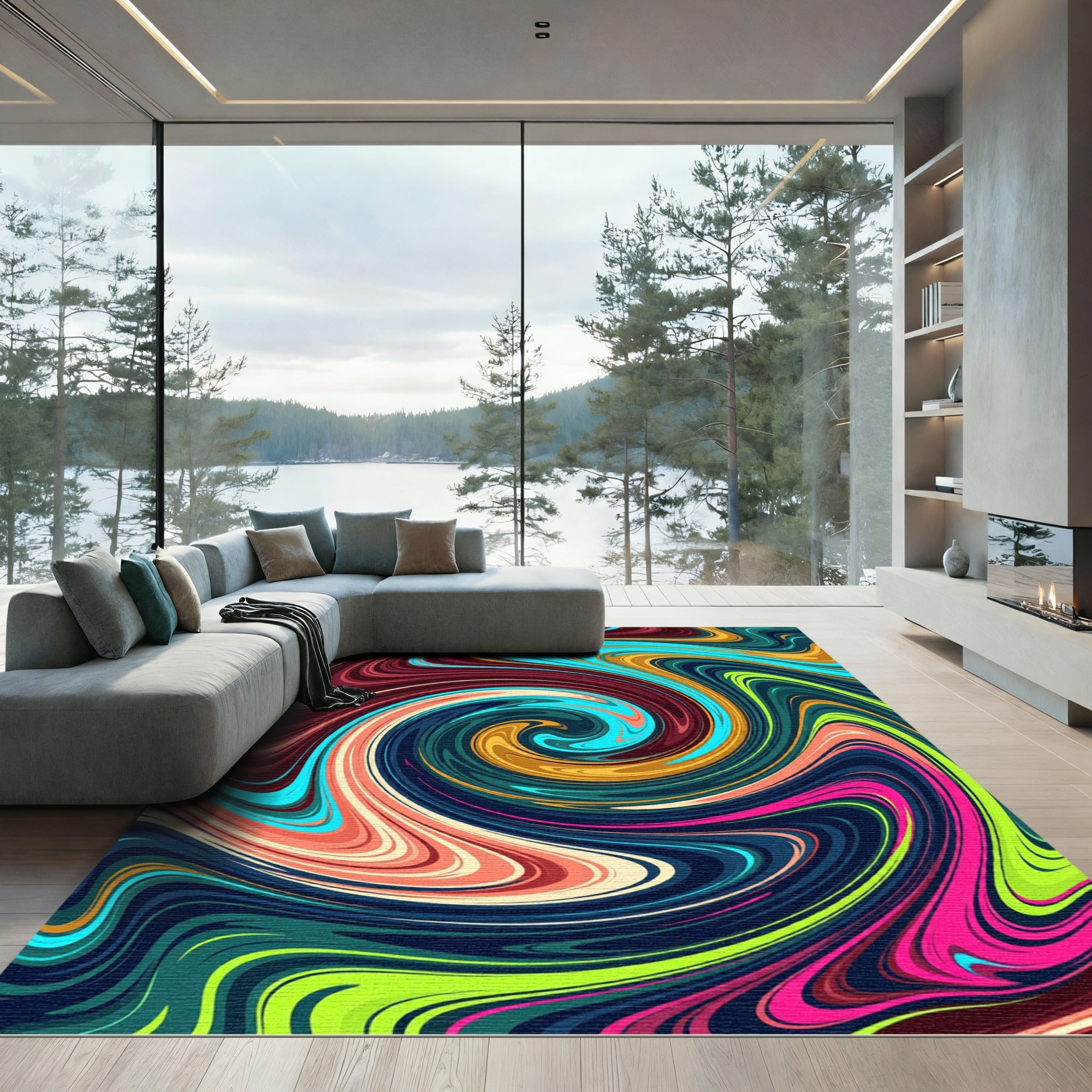 Vibrant Multicolored Abstract Swirl Rug