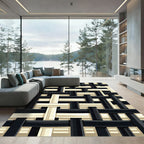 Monochrome Woven Black and Cream Grid Rug