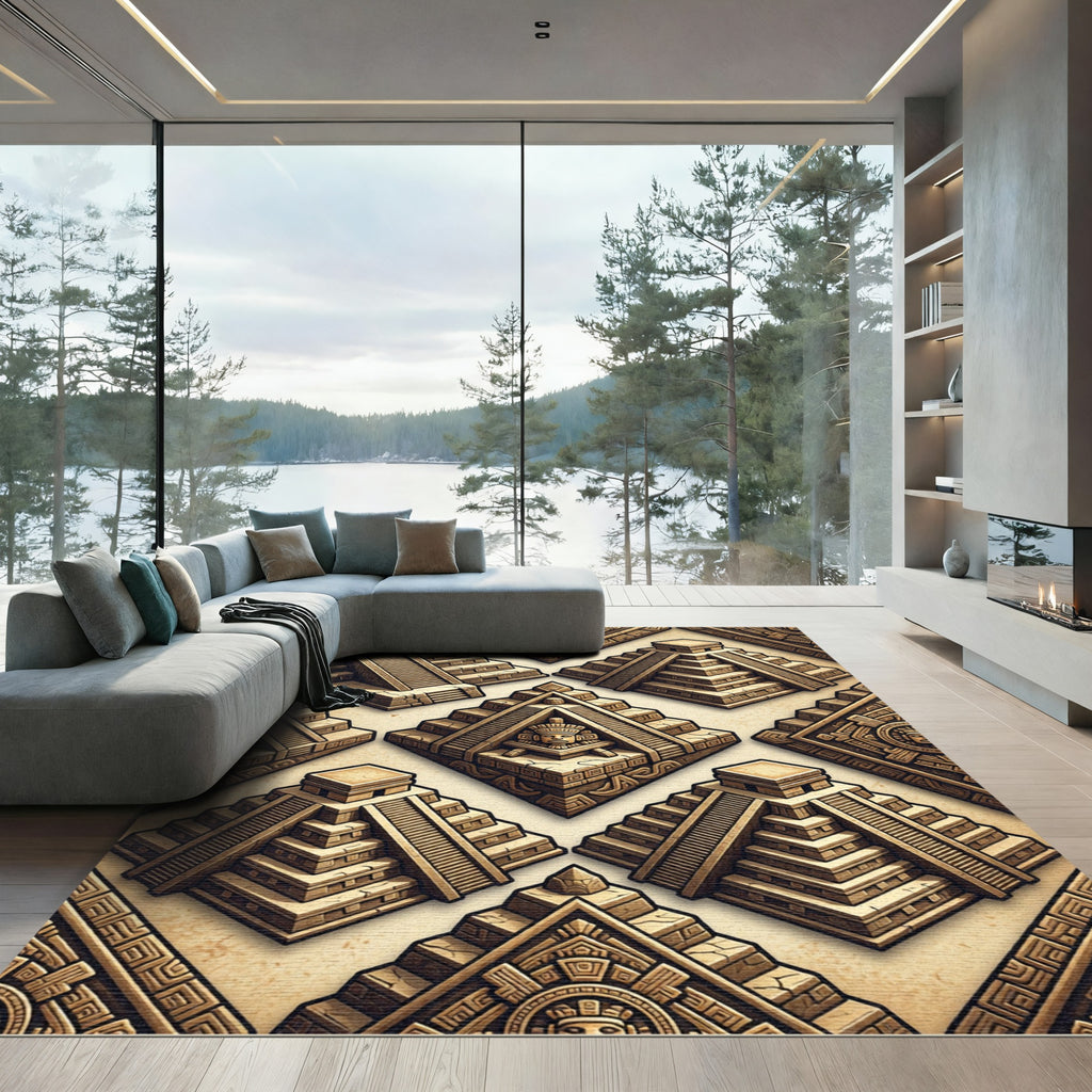 Ancient Aztec Pyramid Facade Rug