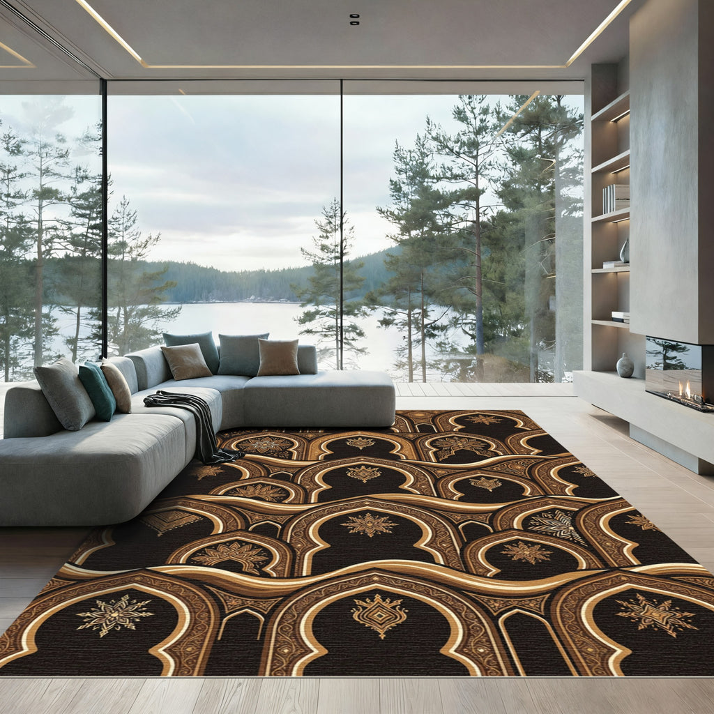 Rich Brown Archway Botanical Medallion Rug