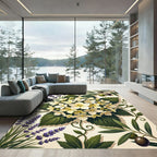 Floral Hydrangea Lavender and Olive Botanical Illustration Rug