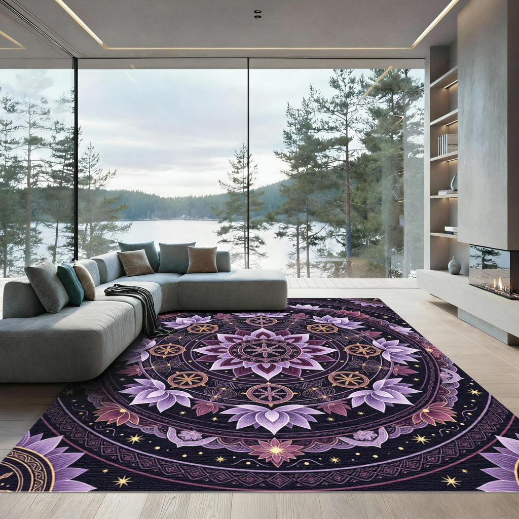 Purple Lotus Dharma Wheel Mandala Rug