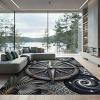 Celestial Compass Palm Navy Gold Rug