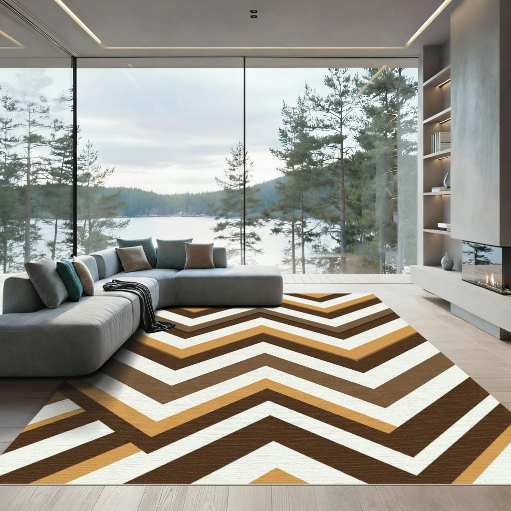 Earthy Brown Chevron Stripes Rug