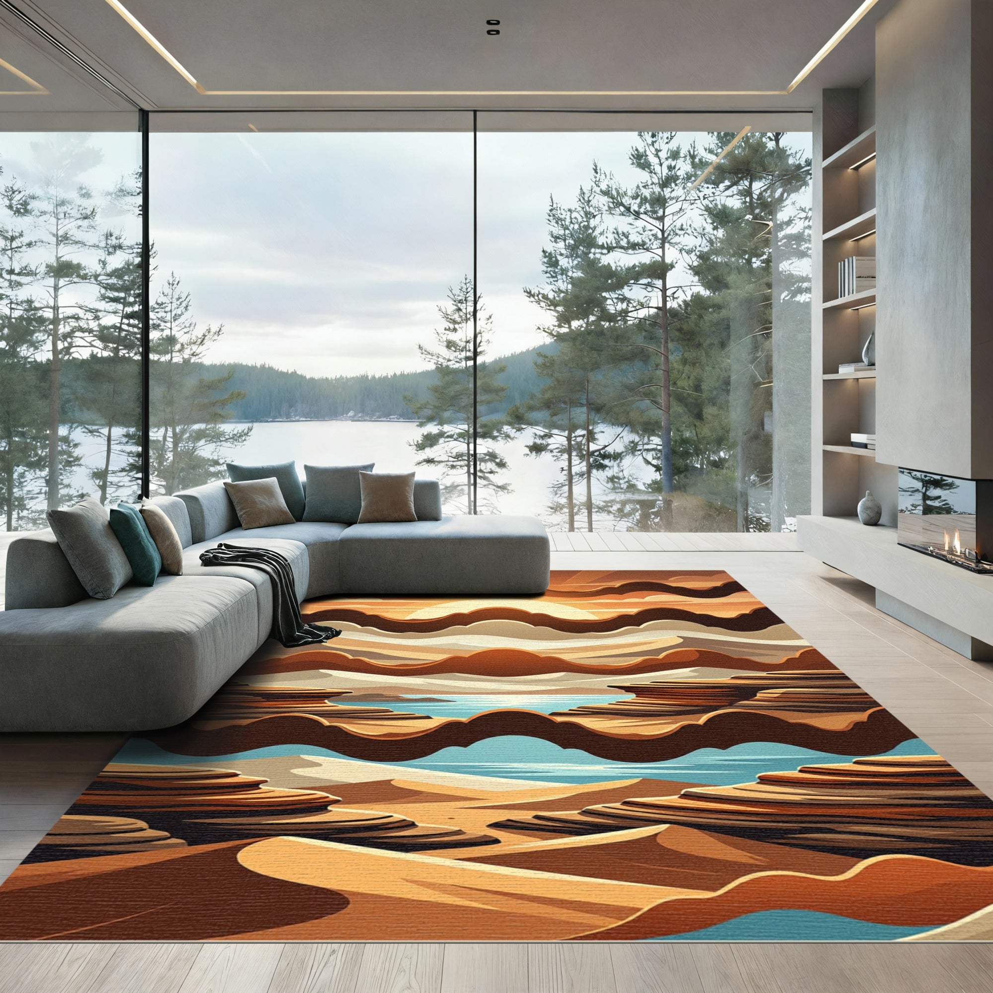 Layered Desert Sunset Landscape Rug