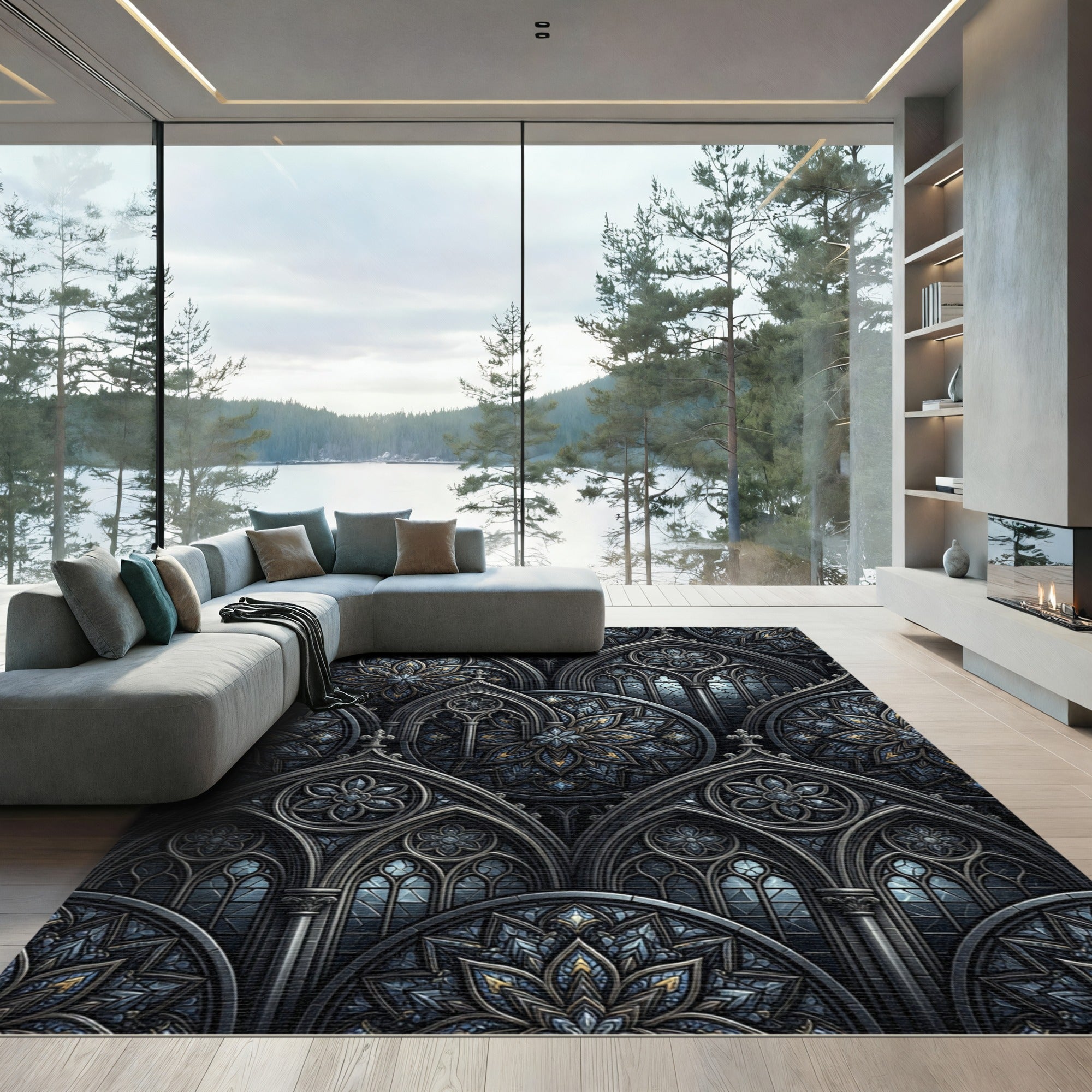 Gothic Stained Glass Mandalas Grey Rug