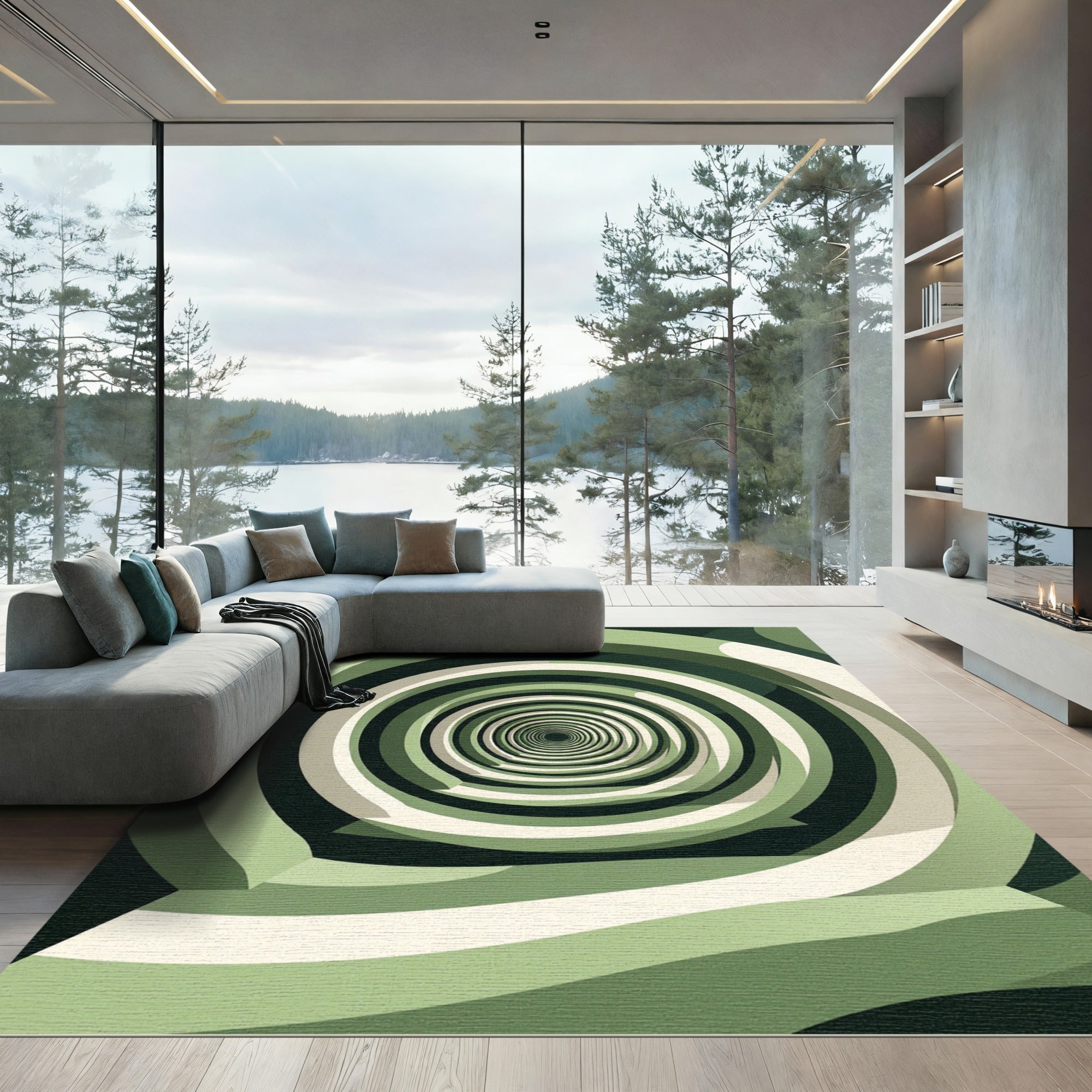 Green Gradient Tunnel Swirl Rug