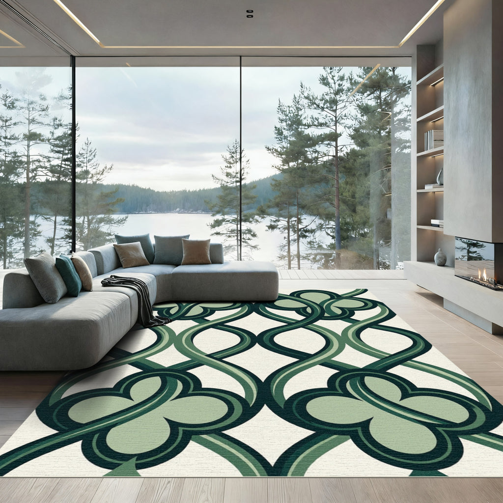 Sage Green Interlocking Clover Trellis Rug