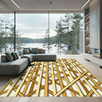 Golden Geometric Intersecting Linear Art Rug