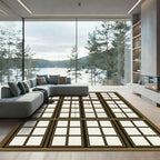 Brown Grid Window Pane Composition Rug