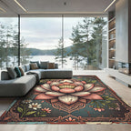 Vintage Pink Lotus Floral Medallion Rug