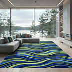 Ethereal Blue and Lime Wavy Flow Rug