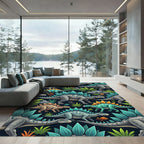 Prehistoric Gray Stegosaurus Forest Flora Rug
