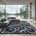Elegant Silver Swirls on Charcoal Rug