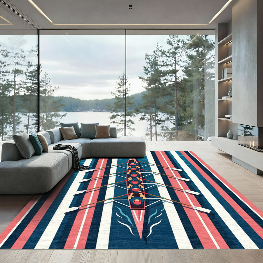 Red Blue White Striped Rowing Crew Rug