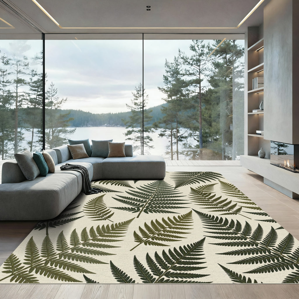 Forest Green Fern Leaf Art Rug