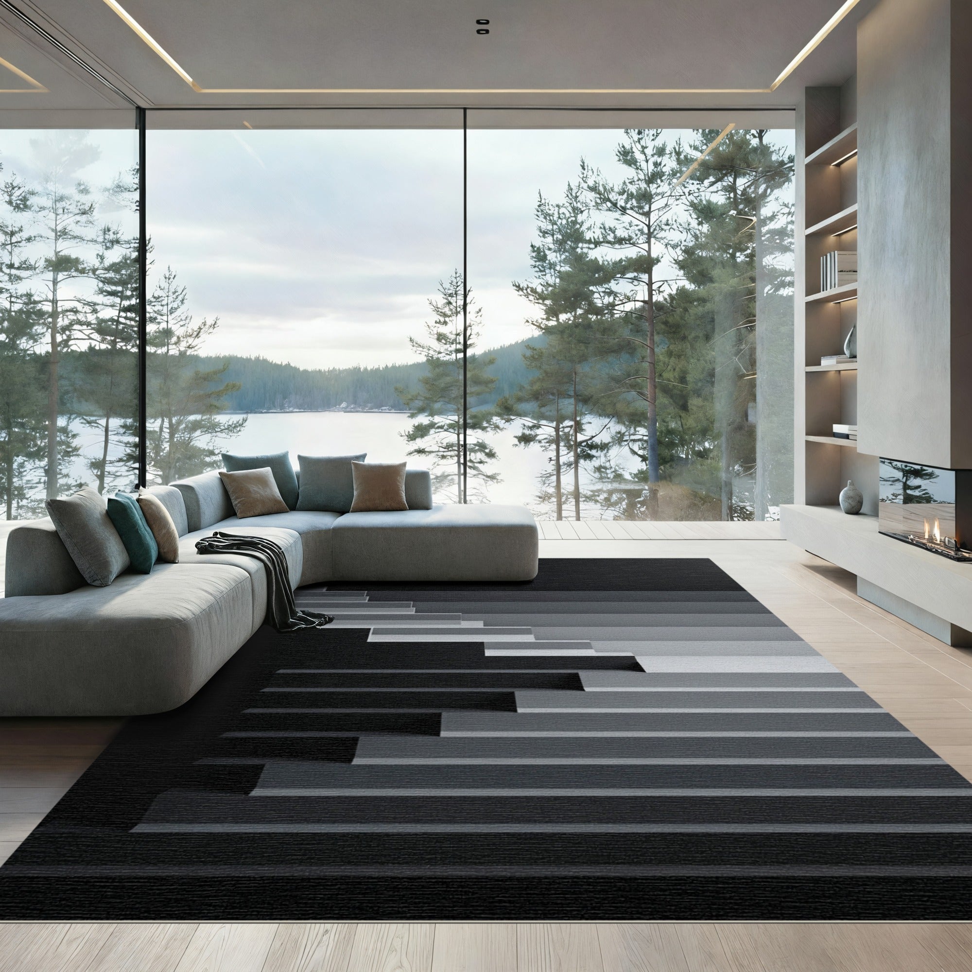 Minimalist Monochrome Geometric Step Gradient Rug