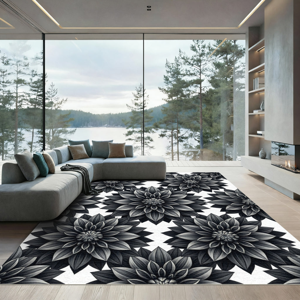 Monochromatic Floral Dahlias Repeating Rug