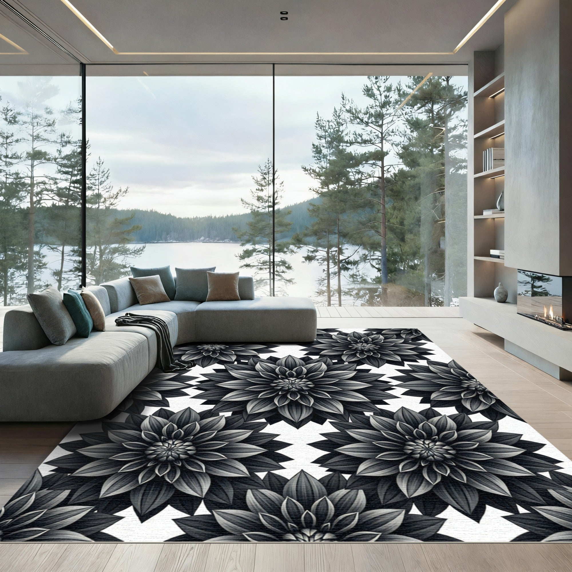 Monochromatic Floral Dahlias Repeating Rug