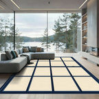 Navy Grid Windowpane Minimalist Frame Rug