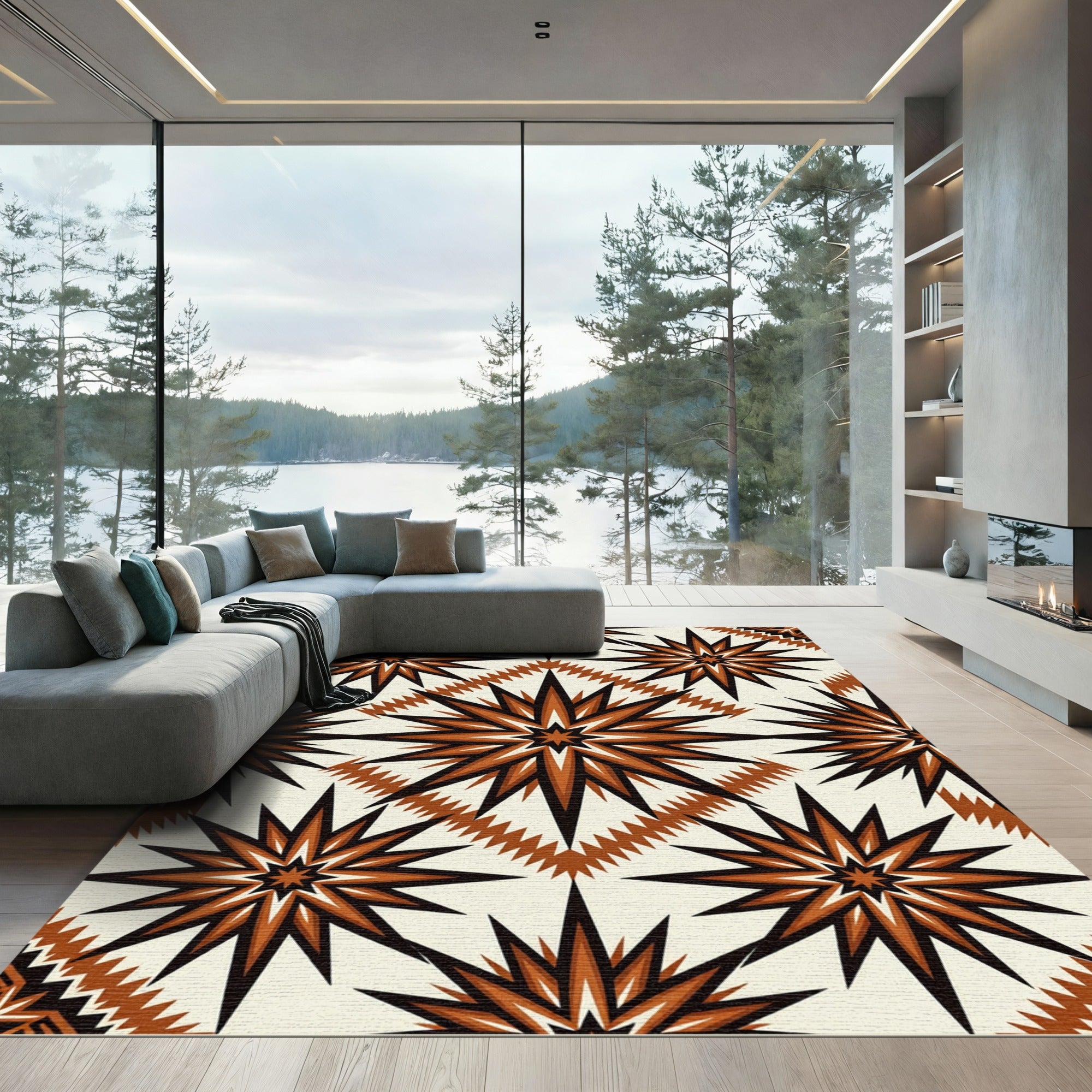 Earthy Geometric Sunburst Star Rug