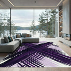 Abstract Deep Purple Crossed Linear Grid Rug