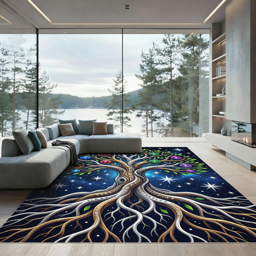 Cosmic Tree of Life Rune Tapestry Rug