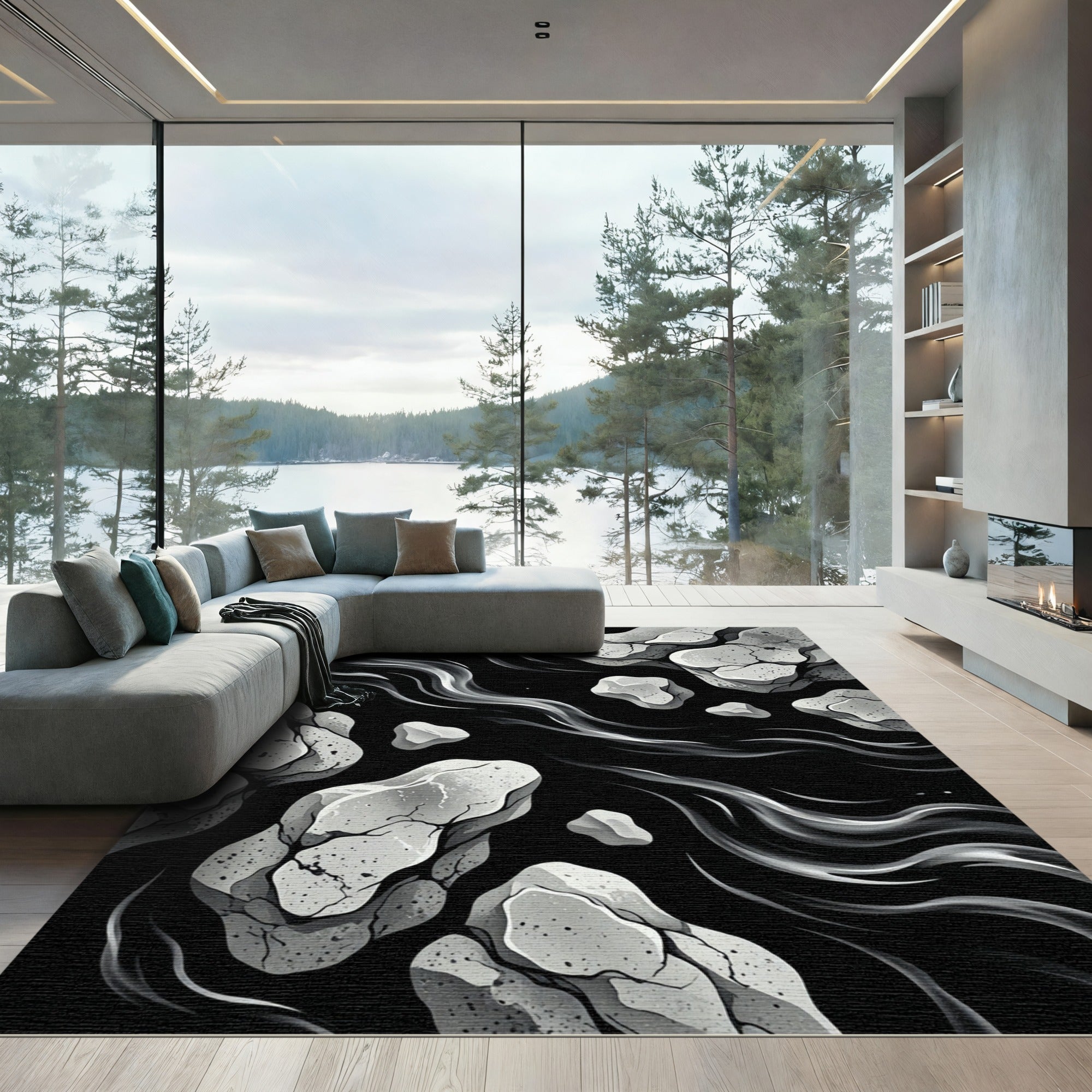 Monochromatic Stone Flow Abstract Rug