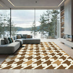 Brown Houndstooth Geometric Mid Century Modern Rug
