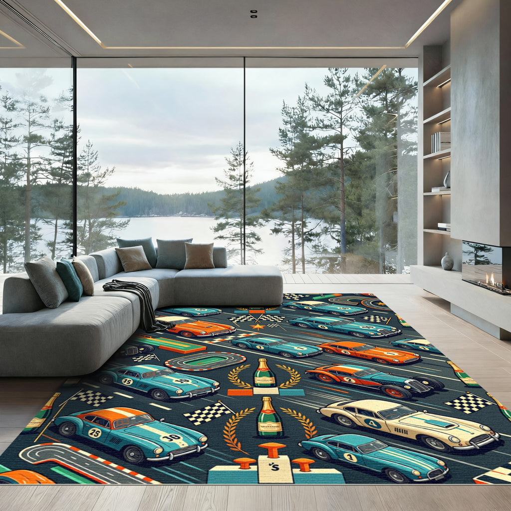 Vintage Racing Car Victory Celebration Repeat Rug