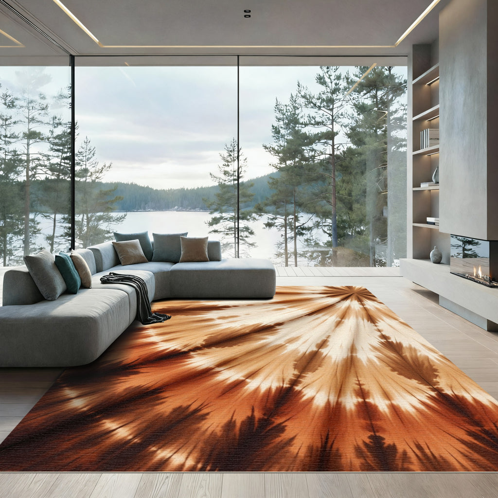 Earthy Brown Radial Tie Dye Surge Rug