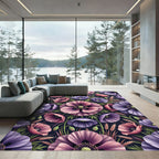 Elegant Purple Pink Poppy Botanical Garden Rug