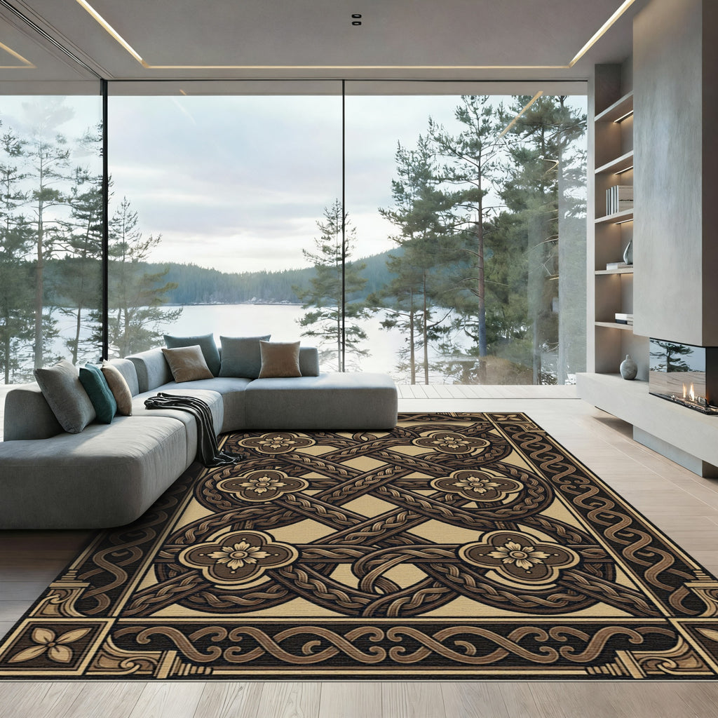Ornate Interlocking Celtic Knot Clover Rug