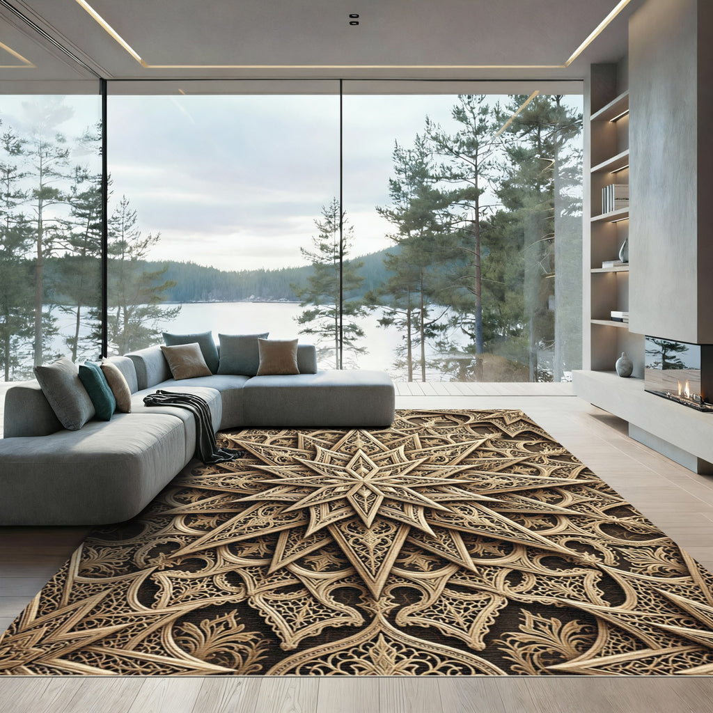Golden Interlocking Star Medallion Rug
