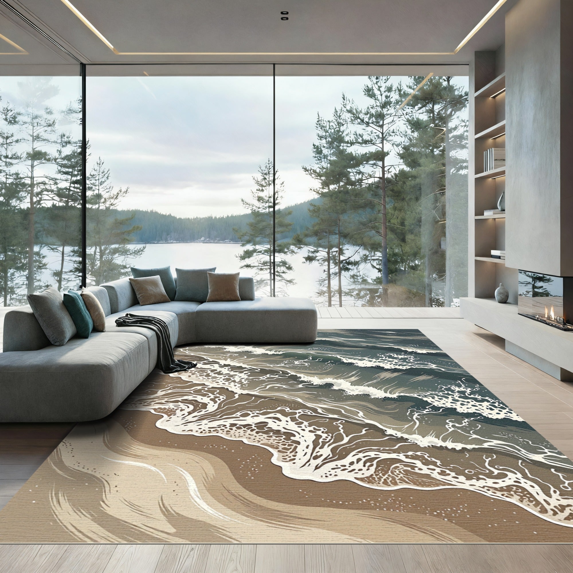 Coastal Ocean Waves Beach Artwork Rug