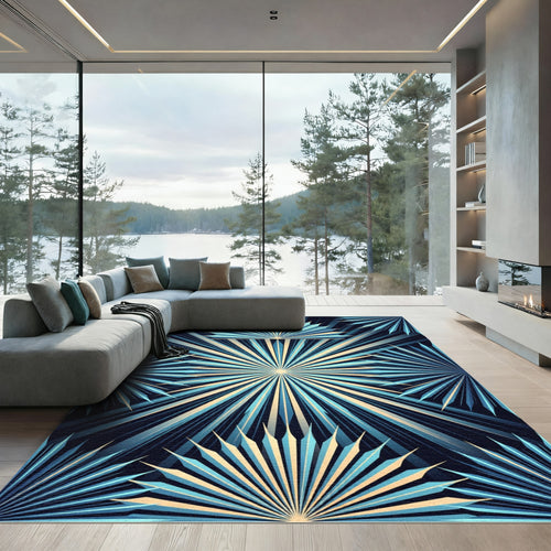 Art Deco Blue Radiant Sunburst Rug