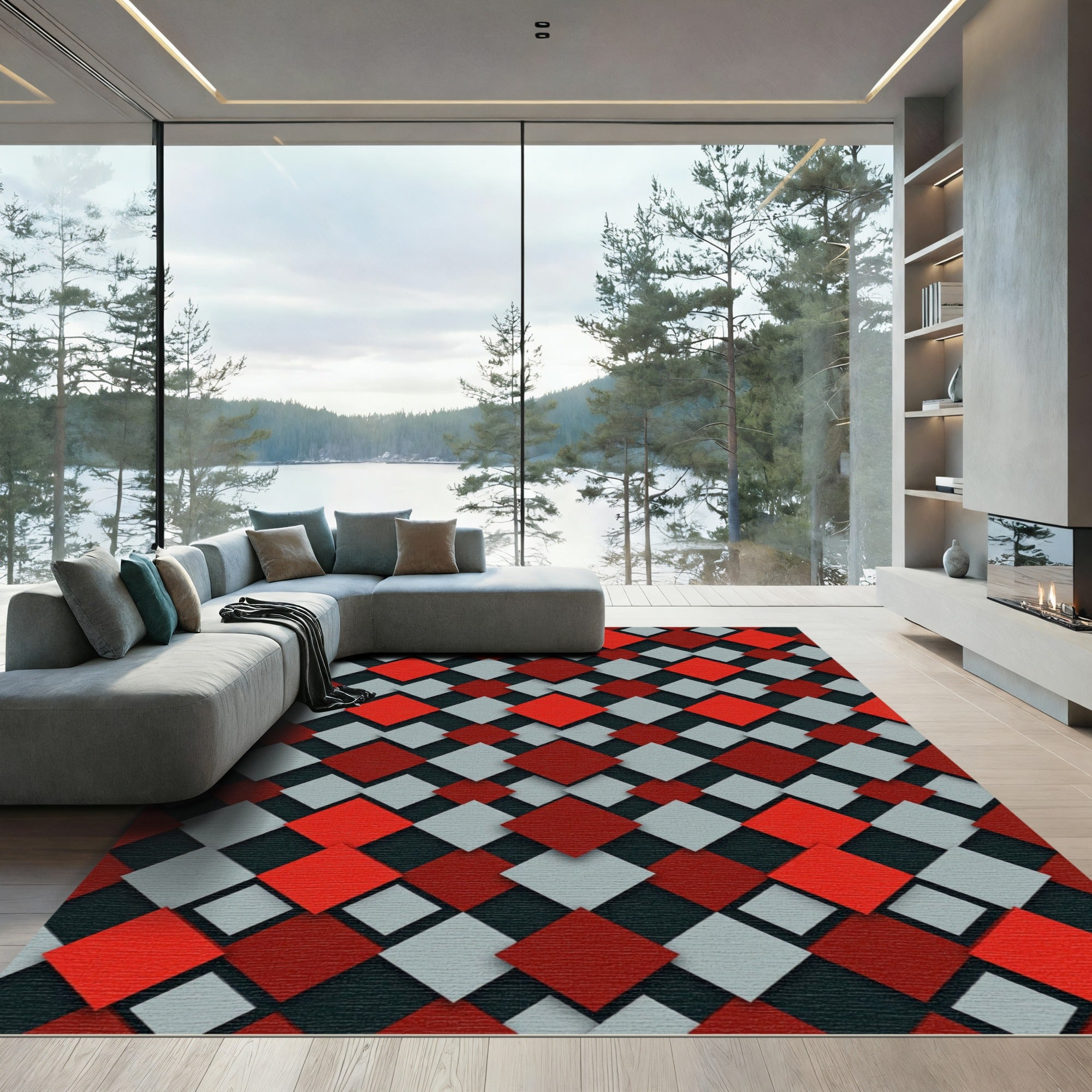 Three Tone Diamond Interlock Rug