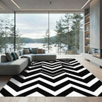 Bold Black White Zigzag Geometry Rug