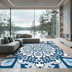 Deep Blue Snowflake Mandala Rug