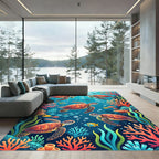 Vibrant Underwater Sea Turtle Coral Reef Rug
