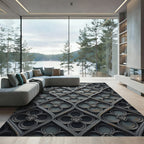 Gothic Charcoal Quatrefoil Diamond Medallion Rug