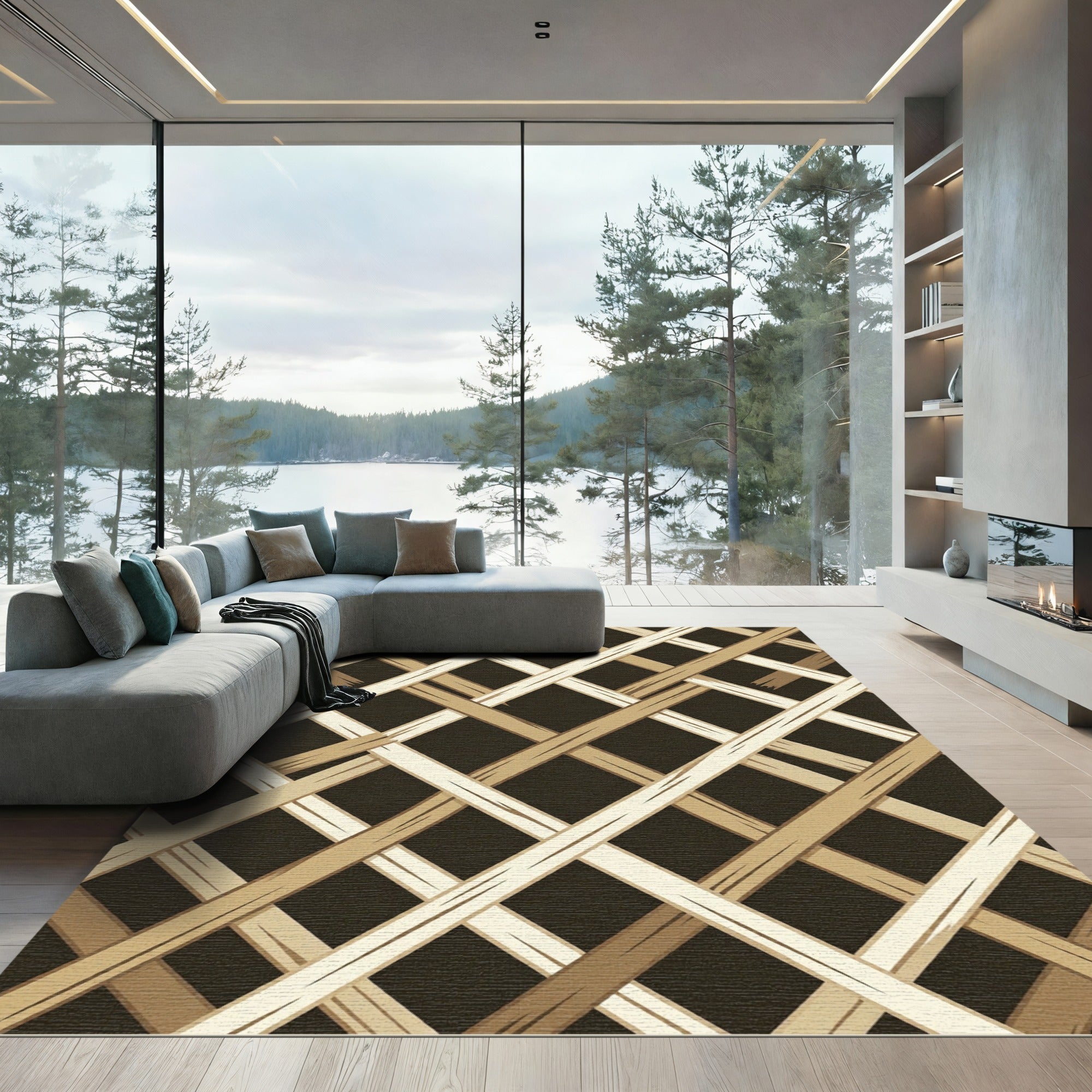 Warm Beige Woven Lattice Rug