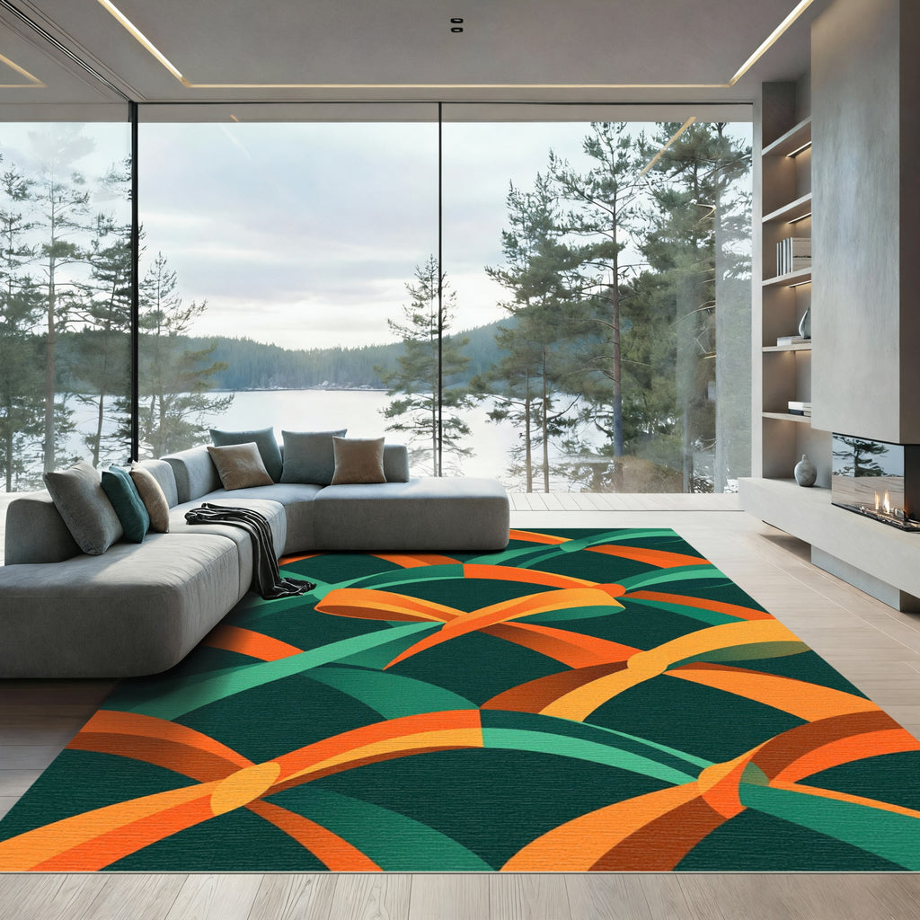 Orange and Teal Geometric Ribbon Weave Rug