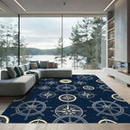 Nautical Blue Ship Wheel Compass Rose Rug