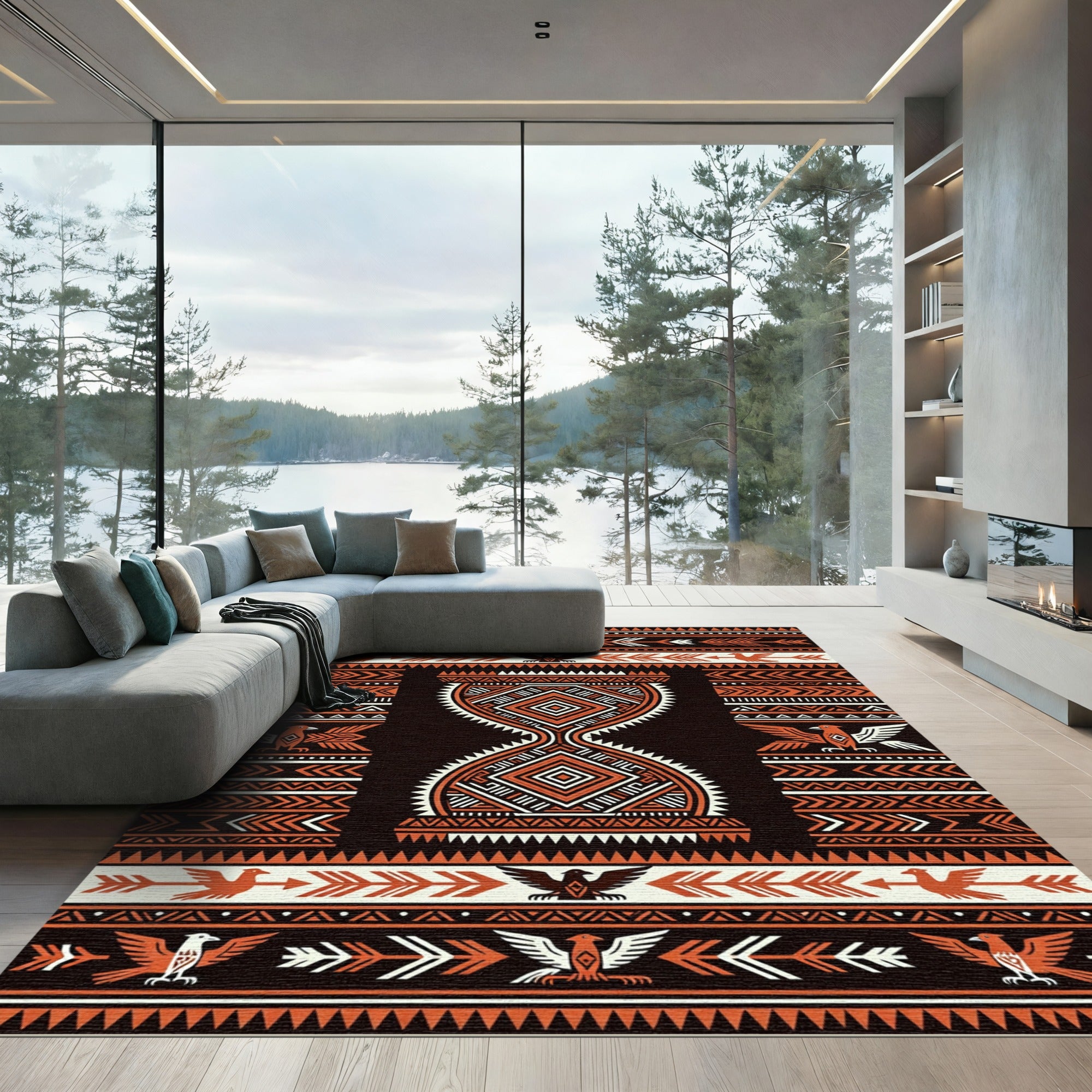 Earthy Geometric Southwest Eagle Diamond Rug