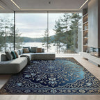 Elegant Navy Floral Medallion Flourish Rug