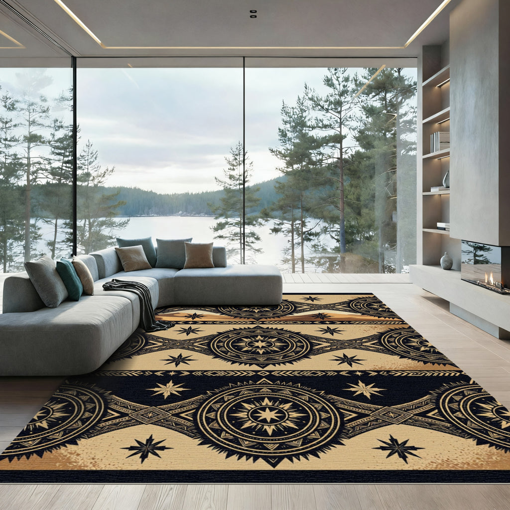 Golden Desert Compass Celestial Medallion Rug