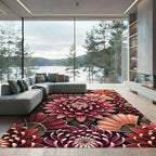 Crimson Pink Floral Fan Art Deco Rug