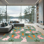 Playful Pastel Rabbit and Carrot Illustration Rug