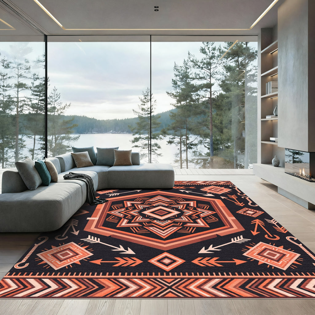 Warm Earth Tone Geometric Arrow Rug
